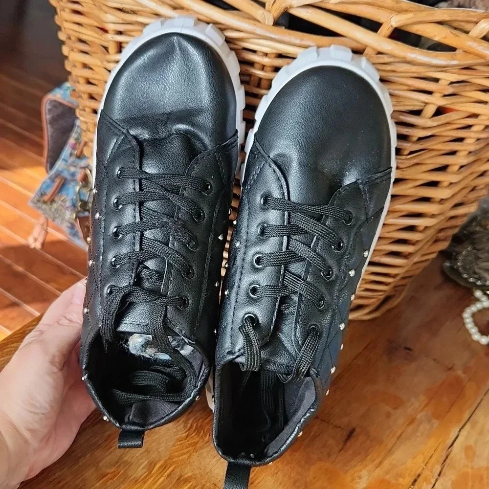 Quilted Embellished Sneakers sz 10‎ Black edgy punk - Picture 4 of 15